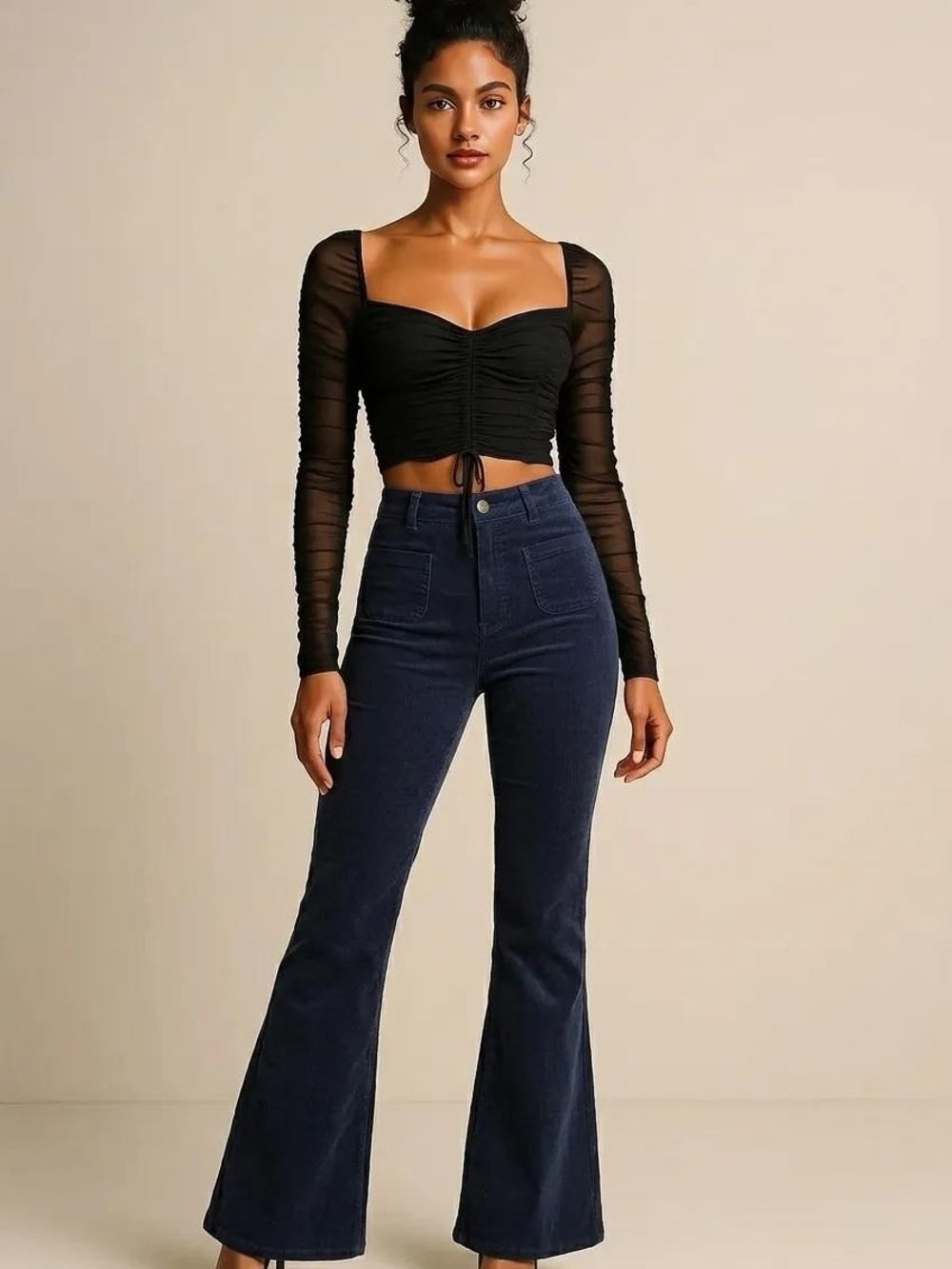 Alice + Olivia Navy High Rise Flare Pants